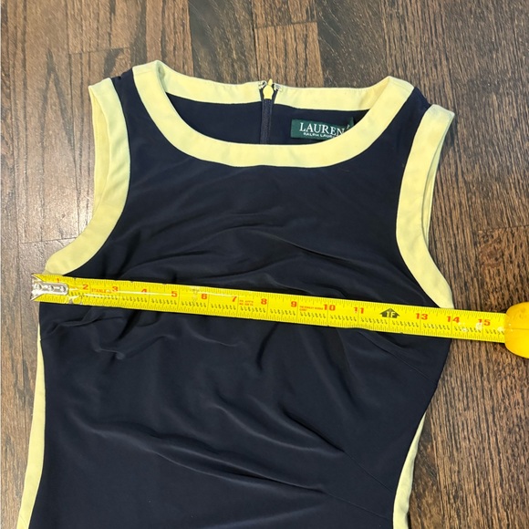 Lauren Ralph Lauren Navy Fit & Flare Dress Size 4 Yellow Trim Sleeveless Preppy - Picture 7 of 8